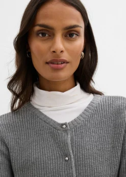 bonprix bonprix Chaqueta de punto de mezcla de lana con botones decorativos Gris jaspeado Discount