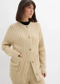 bonprix bonprix Chaqueta de punto de mezcla de viscosa suave Arena claro New