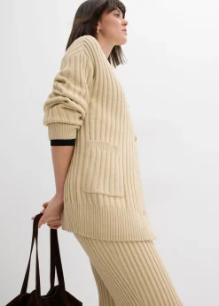 bonprix bonprix Chaqueta de punto de mezcla de viscosa suave Arena claro New