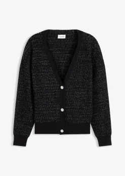 bonprix bonprix Chaqueta de punto de mezcla de viscosa fluida negro-plata moteado