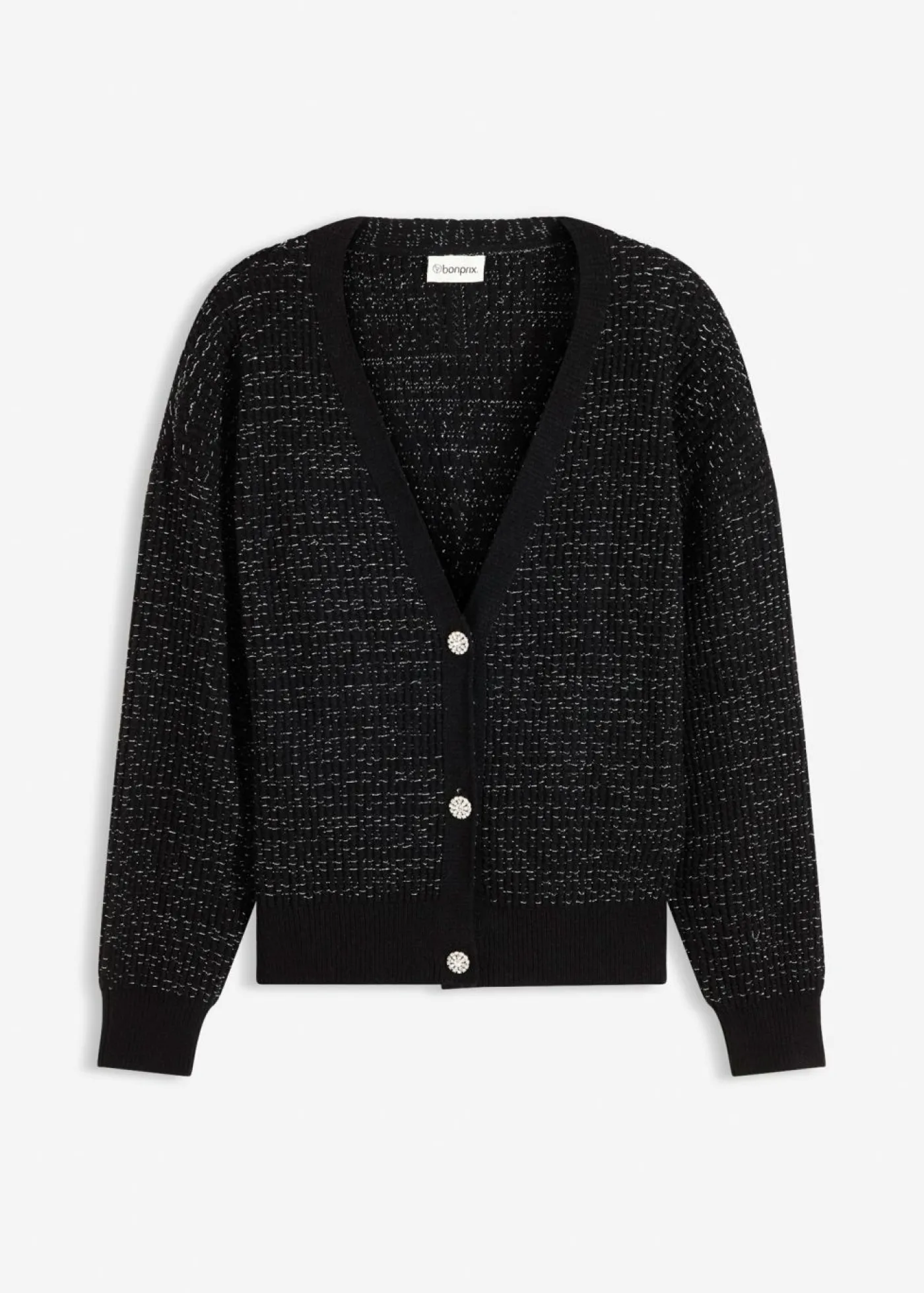 bonprix bonprix Chaqueta de punto de mezcla de viscosa fluida negro-plata moteado