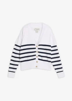bonprix bonprix Chaqueta de punto de mezcla de viscosa suave Blanco-azul marino con rayas Sale