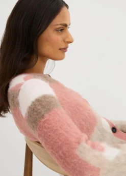 bonprix bonprix Chaqueta de punto estampada con botones rosa pálido Hot