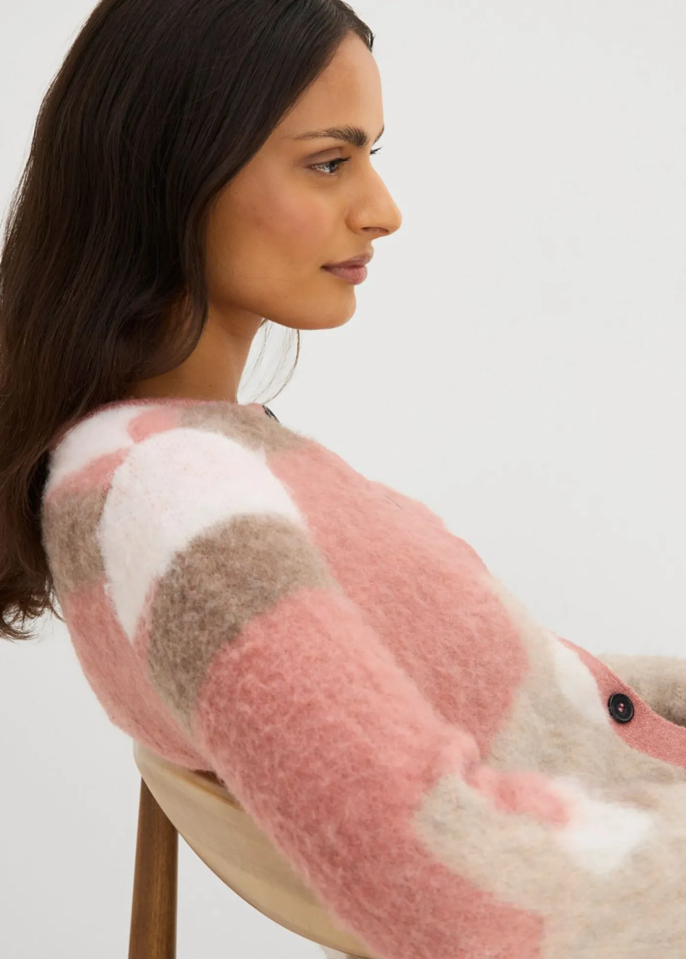 bonprix bonprix Chaqueta de punto estampada con botones rosa pálido Hot