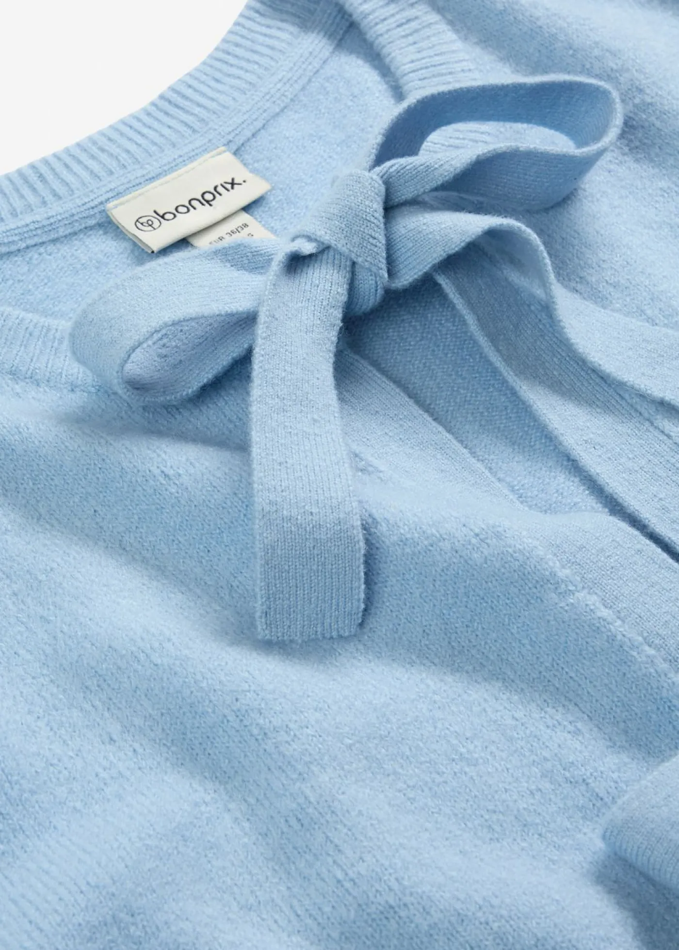 bonprix bonprix Chaqueta de punto fino con lazo Azul claro Sale