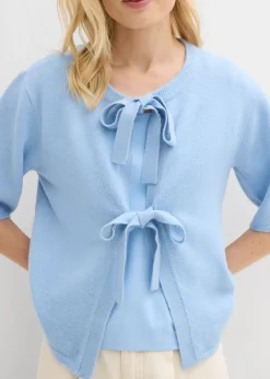 bonprix bonprix Chaqueta de punto fino con lazo Azul claro Sale