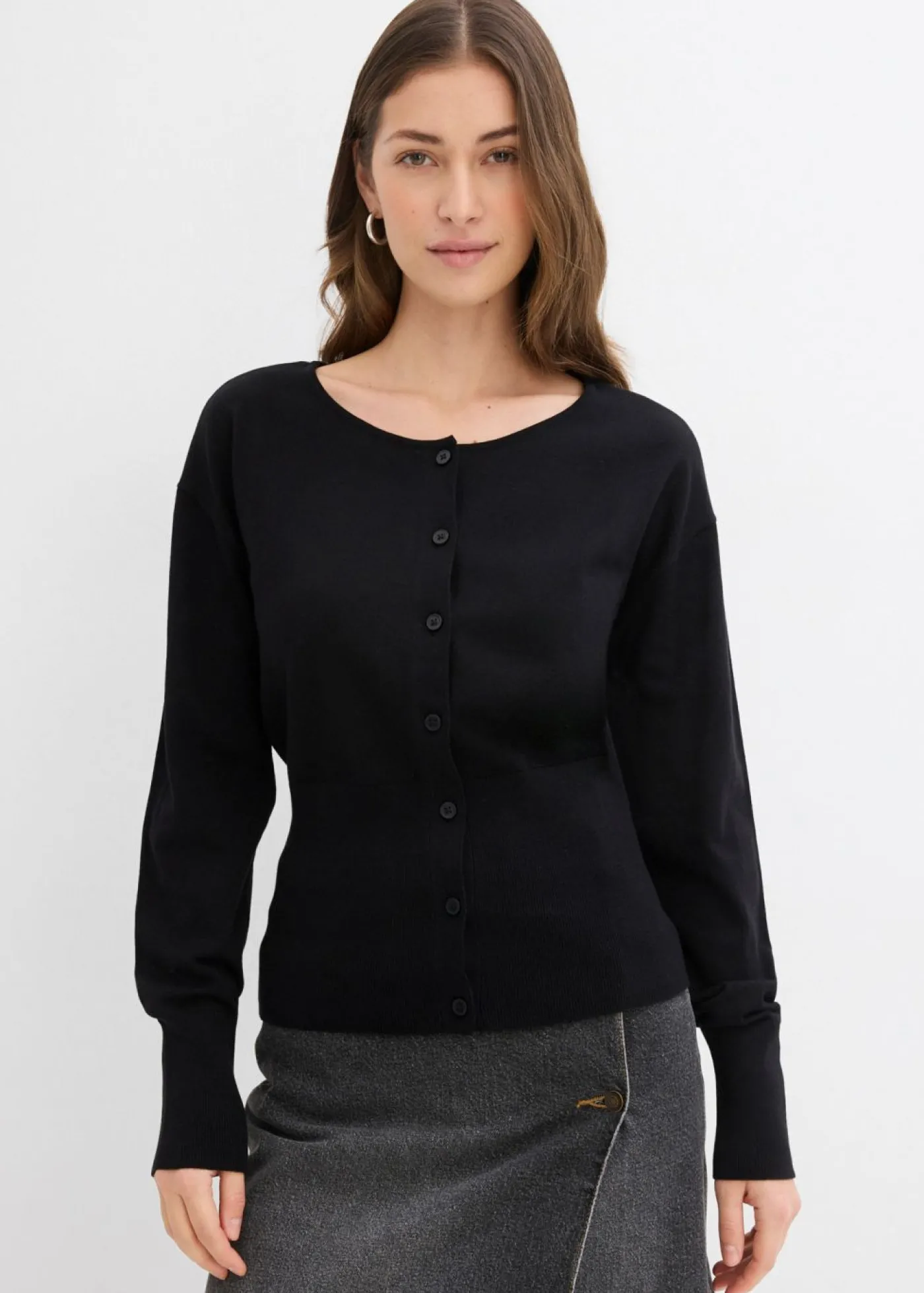 bonprix bonprix Chaqueta de punto fino con cuello redondo Negro Sale