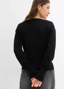 bonprix bonprix Chaqueta de punto fino con cuello redondo Negro Sale
