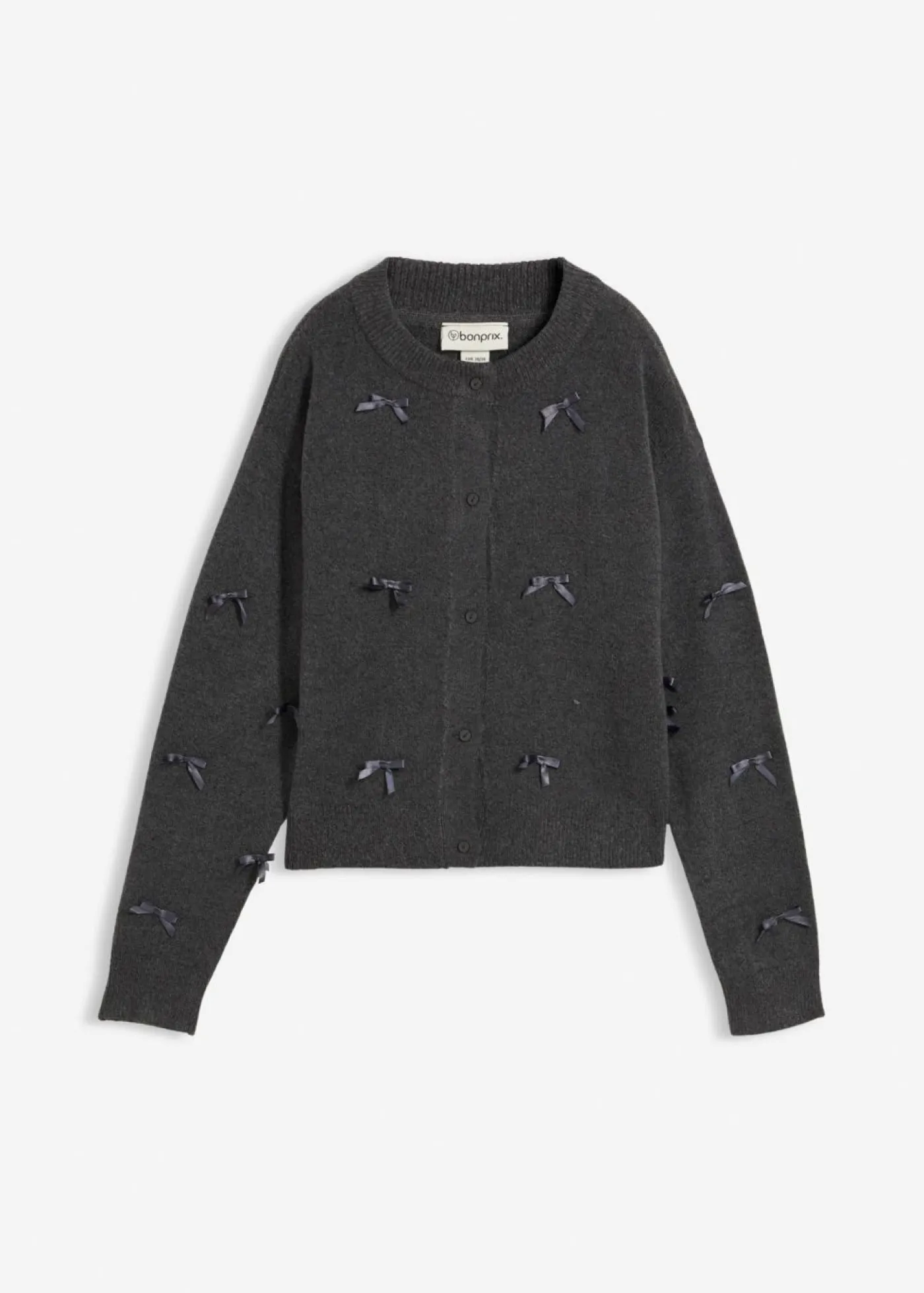 bonprix bonprix Chaqueta de punto fino con lazos antracita moteado Best