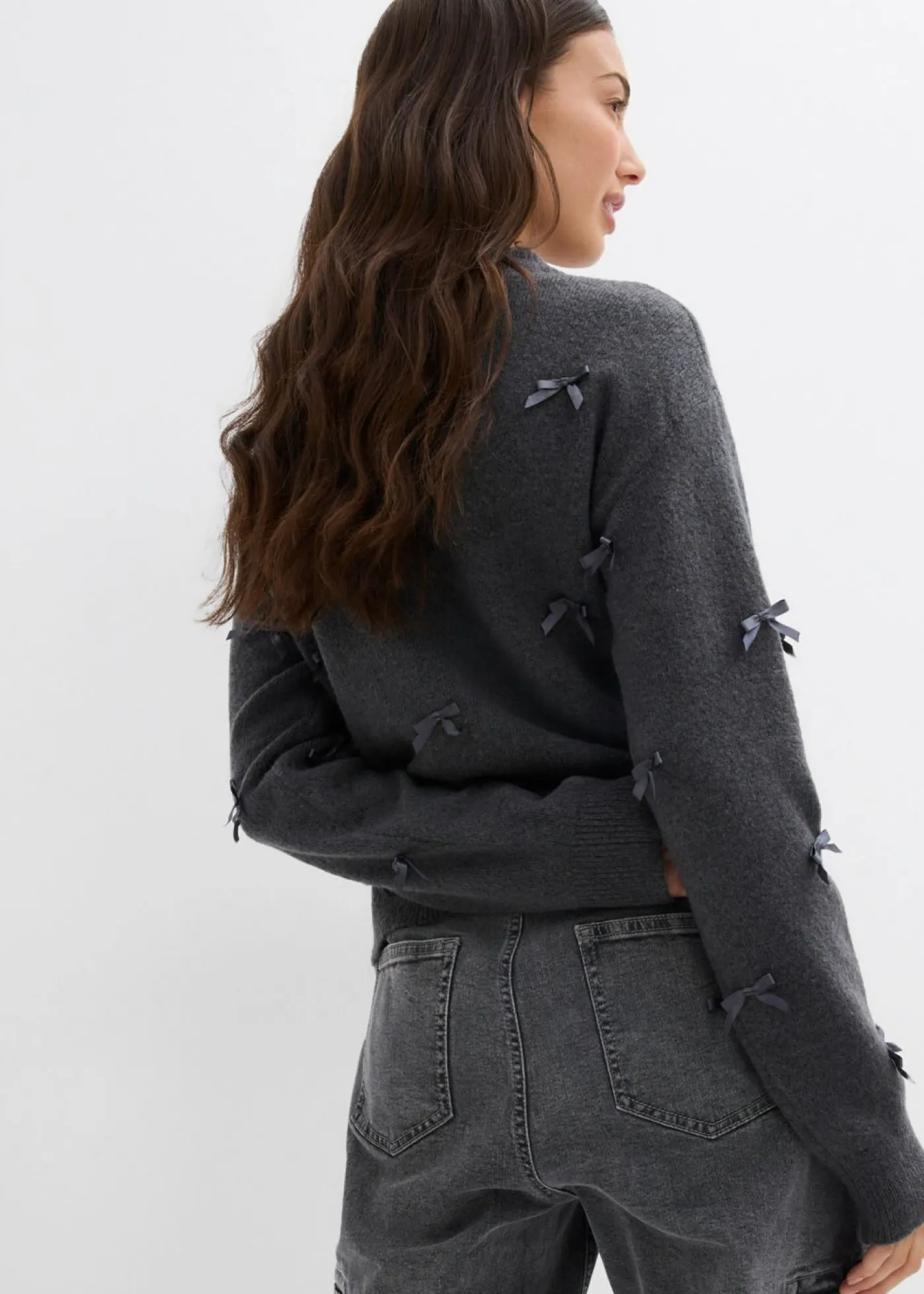 bonprix bonprix Chaqueta de punto fino con lazos antracita moteado Best