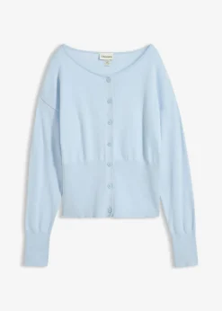 bonprix bonprix Chaqueta de punto fino con cuello redondo azul pálido Discount