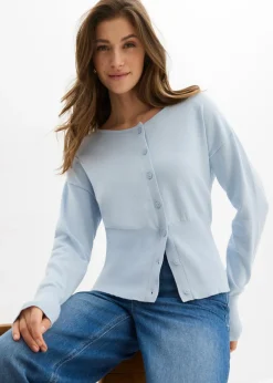 bonprix bonprix Chaqueta de punto fino con cuello redondo azul pálido Discount