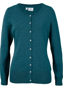 bonprix bonprix Chaqueta de punto fino con algodón reciclado Verde oscuro