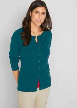 bonprix bonprix Chaqueta de punto fino con algodón reciclado Verde oscuro