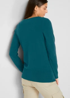 bonprix bonprix Chaqueta de punto fino con algodón reciclado Verde oscuro