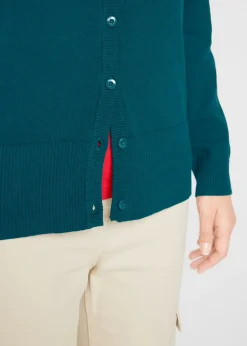 bonprix bonprix Chaqueta de punto fino con algodón reciclado Verde oscuro