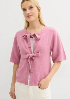 bonprix bonprix Chaqueta de punto fino con lazo Malva Best