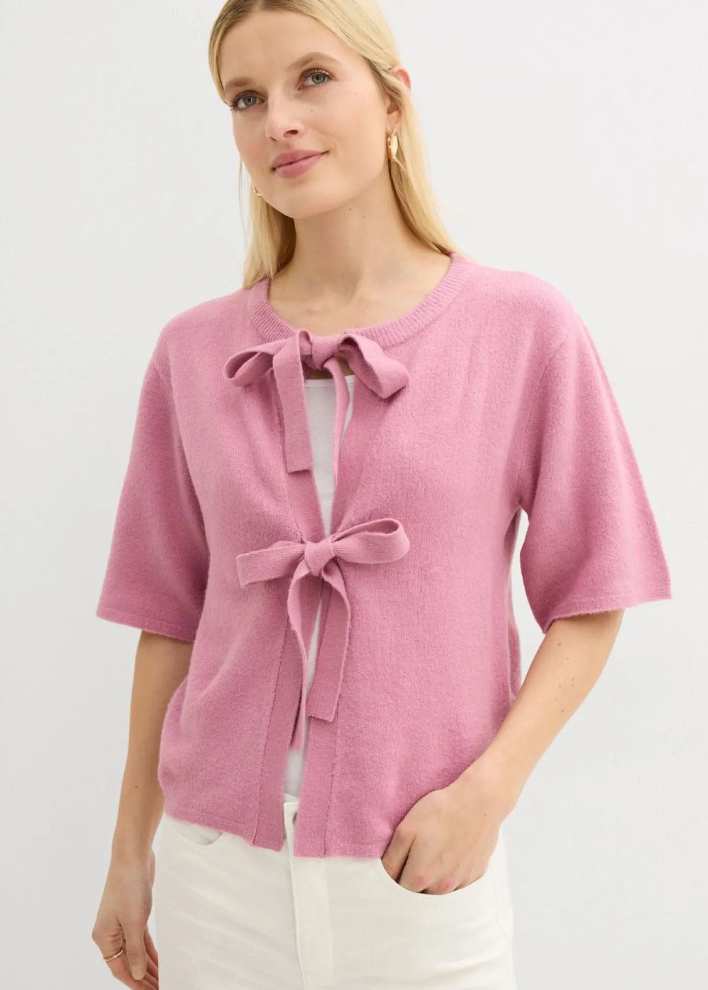 bonprix bonprix Chaqueta de punto fino con lazo Malva Best
