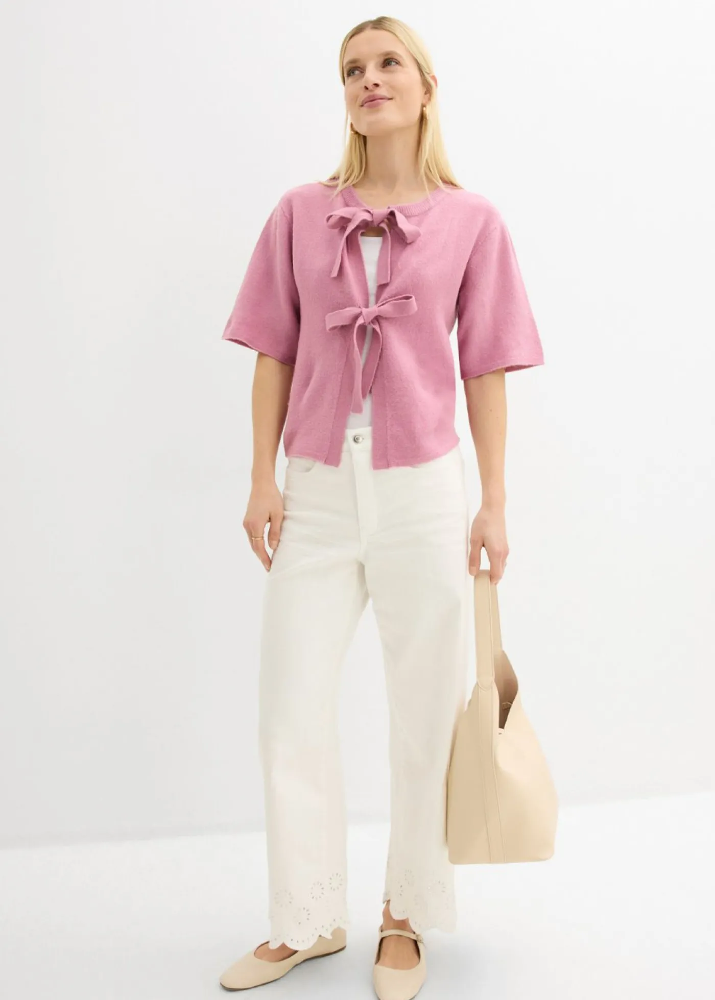 bonprix bonprix Chaqueta de punto fino con lazo Malva Best