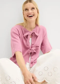 bonprix bonprix Chaqueta de punto fino con lazo Malva Best