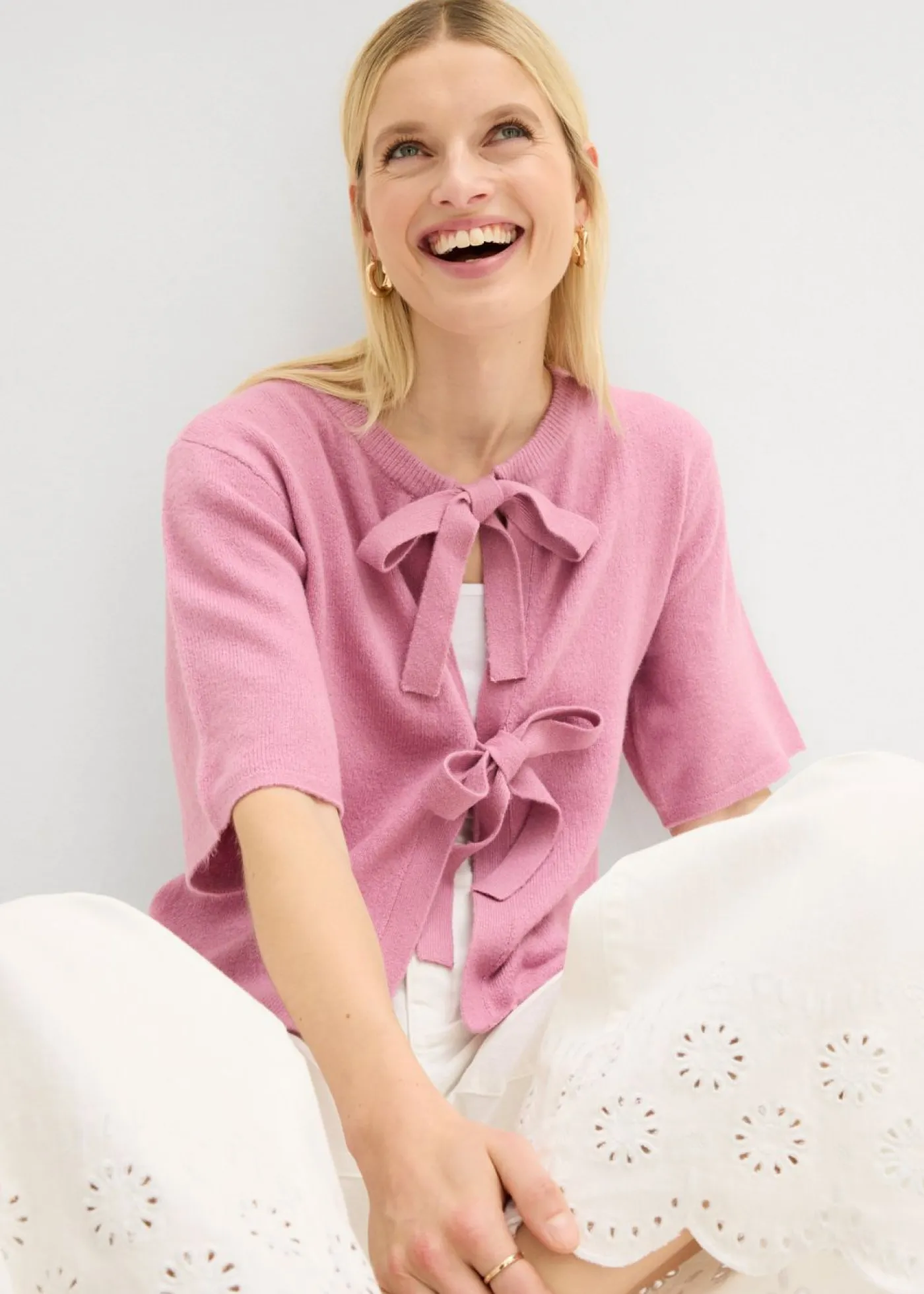 bonprix bonprix Chaqueta de punto fino con lazo Malva Best