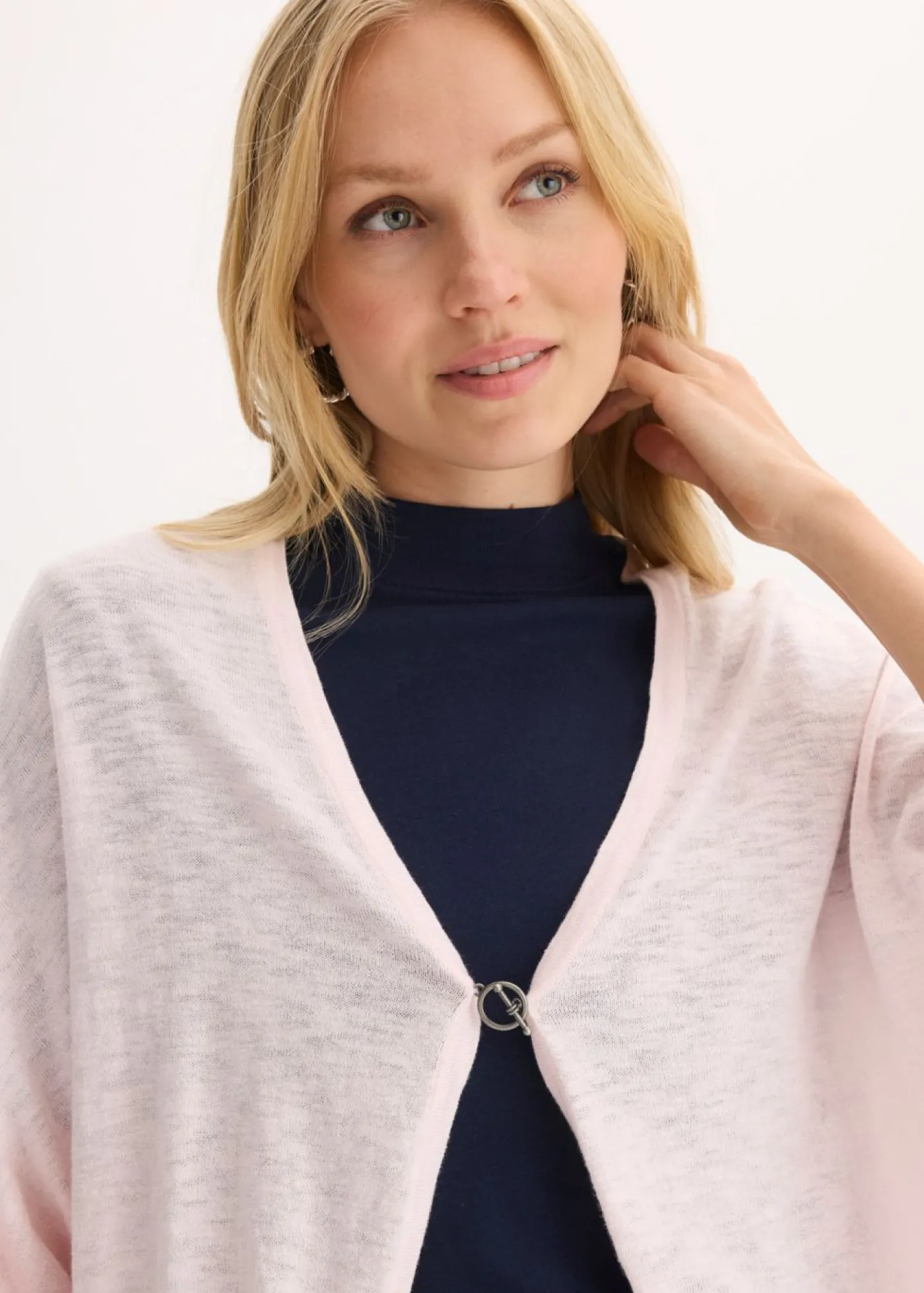 bonprix bonprix Chaqueta de punto fino de algodón puro Rosa claro