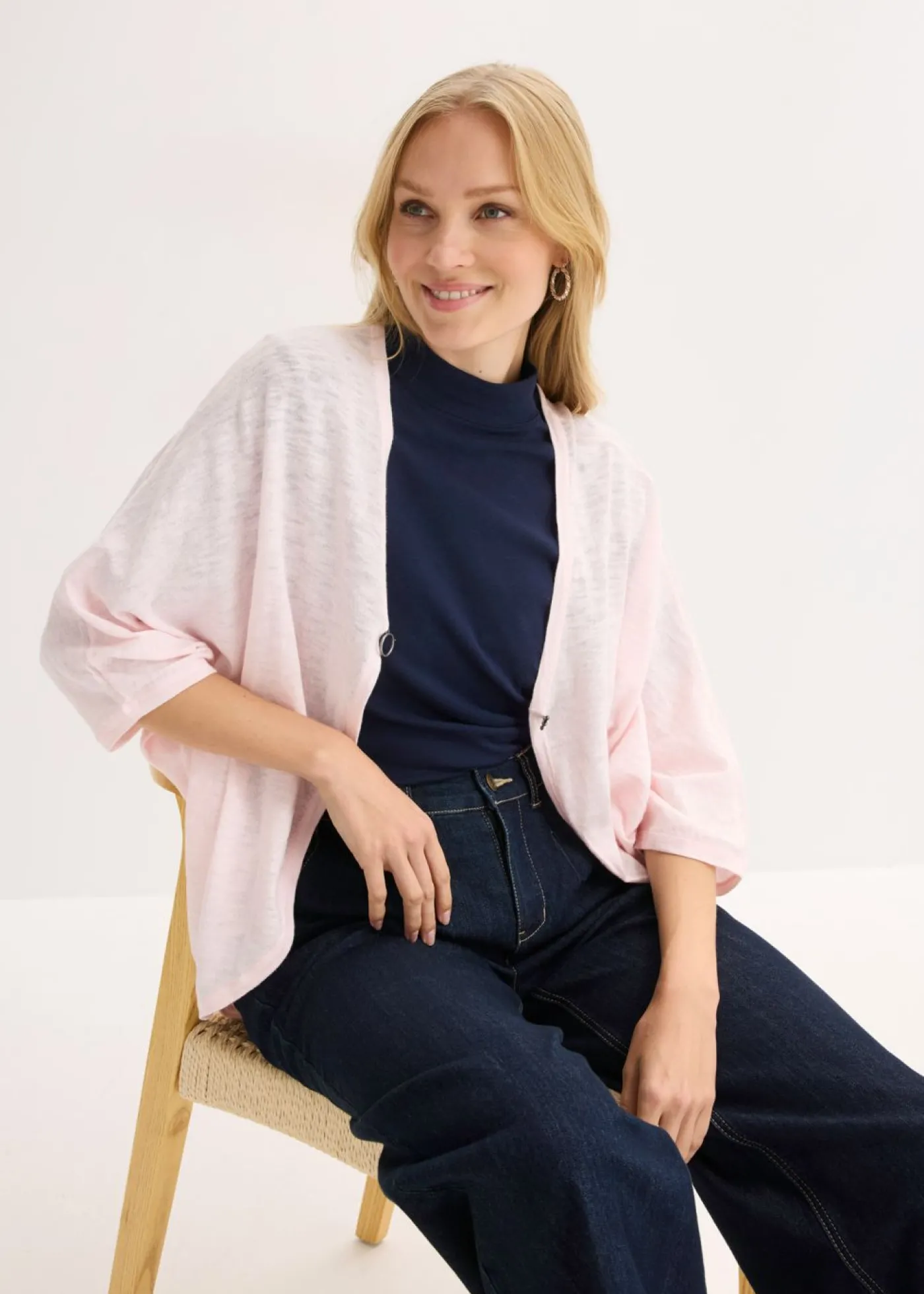 bonprix bonprix Chaqueta de punto fino de algodón puro Rosa claro