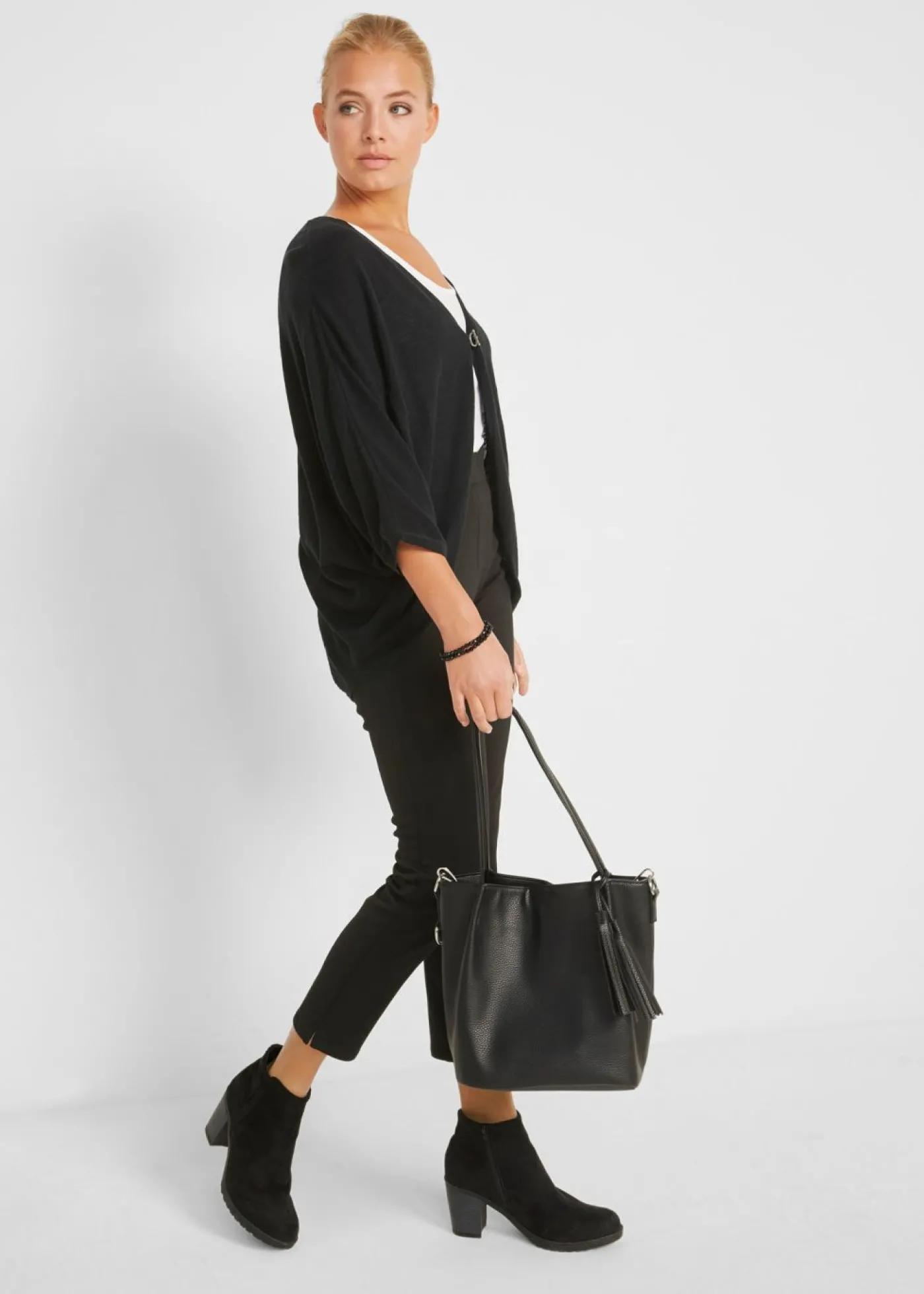 bonprix bonprix Chaqueta de punto fino de algodón puro Negro