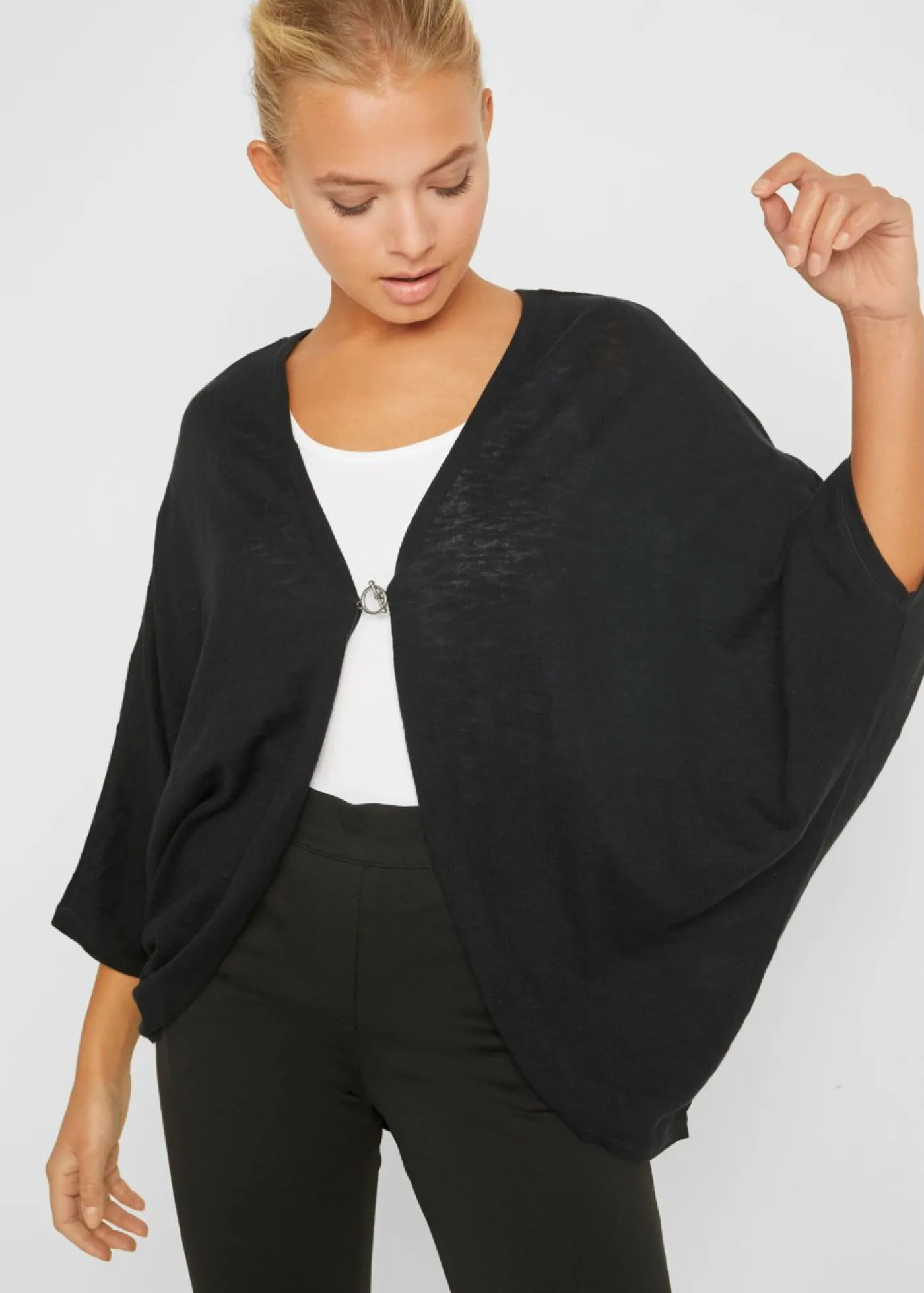 bonprix bonprix Chaqueta de punto fino de algodón puro Negro