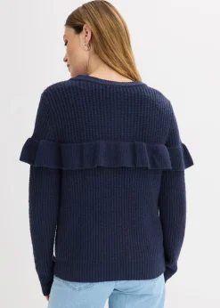 bonprix bonprix Chaqueta de punto fino de mezcla de algodón Azul marino