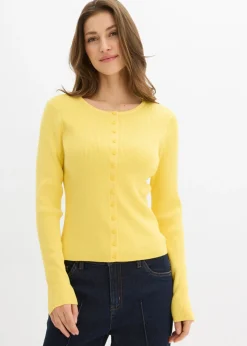 bonprix bonprix Chaqueta de punto fino de mezcla de viscosa suave Amarillo New