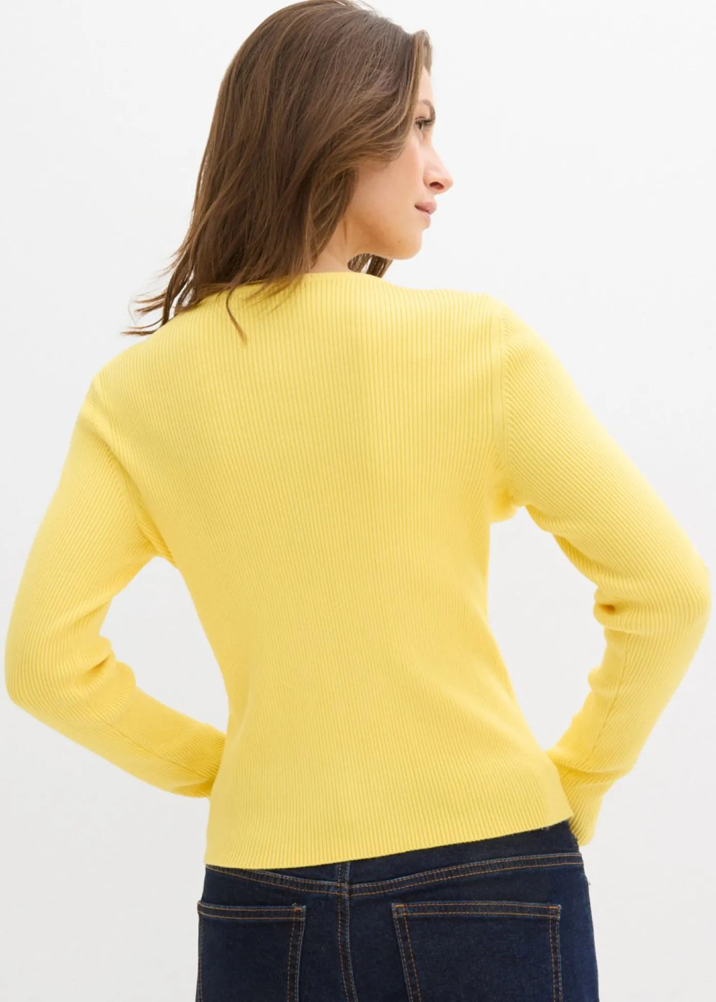 bonprix bonprix Chaqueta de punto fino de mezcla de viscosa suave Amarillo New