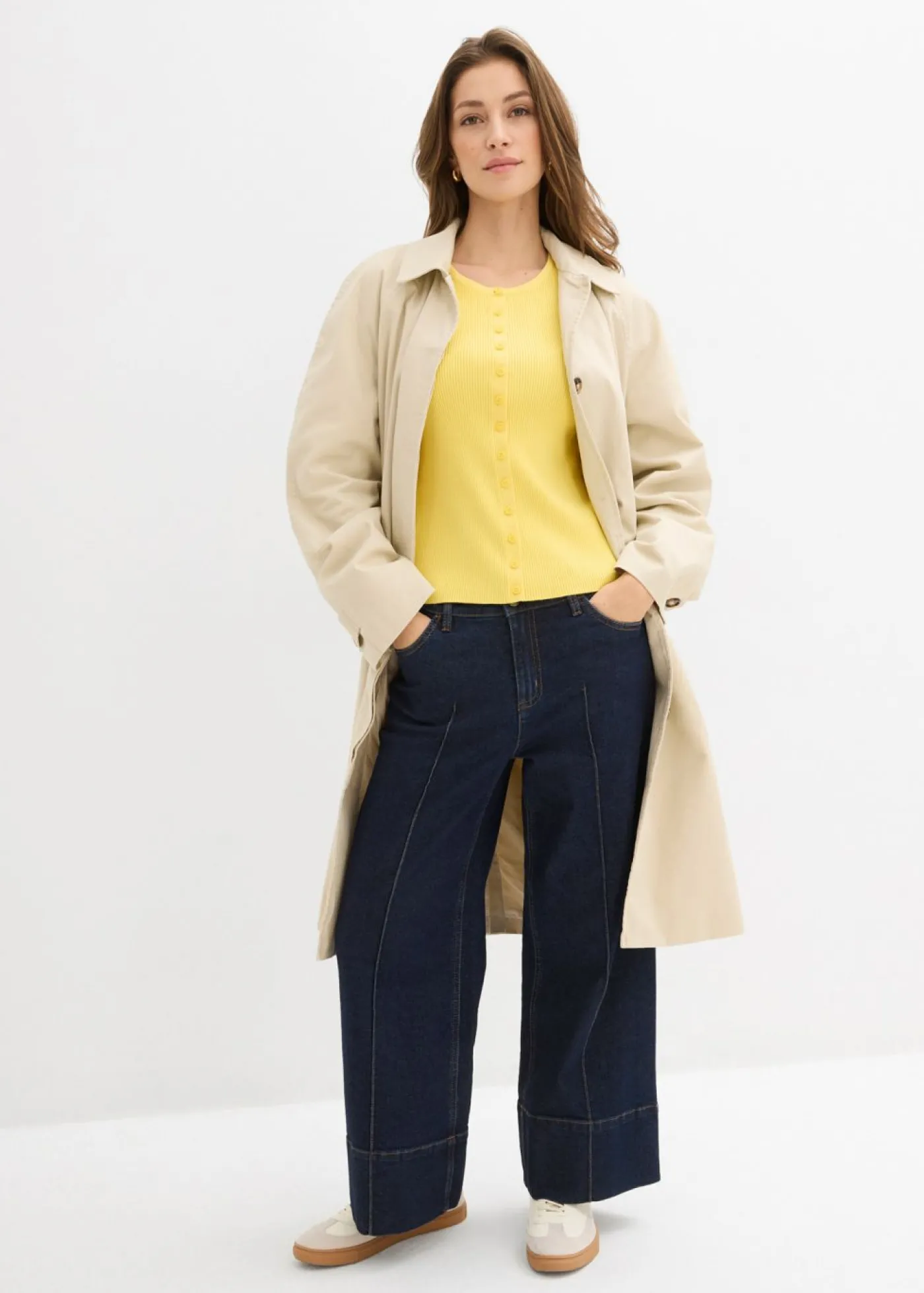 bonprix bonprix Chaqueta de punto fino de mezcla de viscosa suave Amarillo New