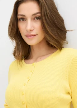 bonprix bonprix Chaqueta de punto fino de mezcla de viscosa suave Amarillo New