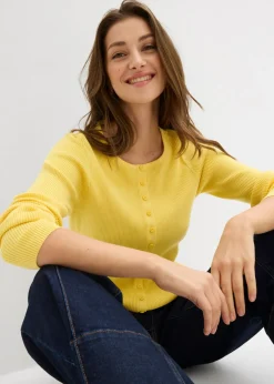 bonprix bonprix Chaqueta de punto fino de mezcla de viscosa suave Amarillo New