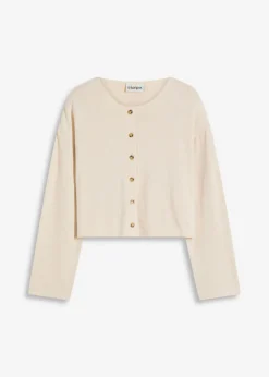 bonprix bonprix Chaqueta de punto fino de canalé gris guijarro moteado Online