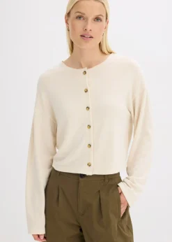 bonprix bonprix Chaqueta de punto fino de canalé gris guijarro moteado Online