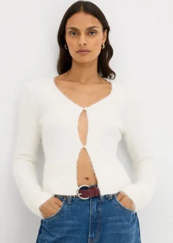 bonprix bonprix Chaqueta de punto fino de hilo suave Blanco lana Discount