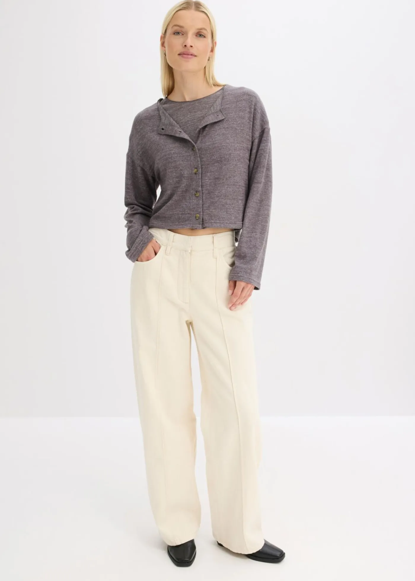 bonprix bonprix Chaqueta de punto fino de canalé pizarra moteado Hot