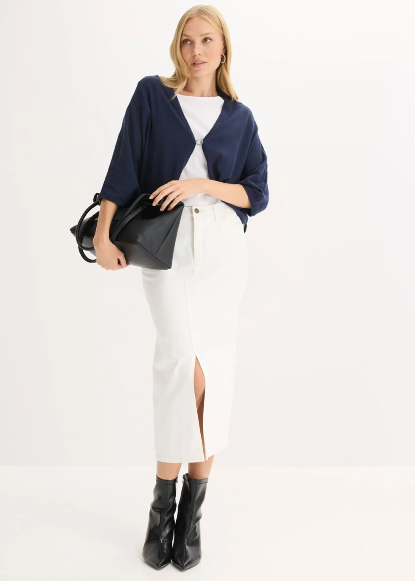 bonprix bonprix Chaqueta de punto fino de algodón puro Azul marino Online