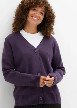 bonprix bonprix Chaqueta de punto fino Milano de canalé Ciruela Sale