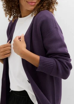 bonprix bonprix Chaqueta de punto fino Milano de canalé Ciruela Sale