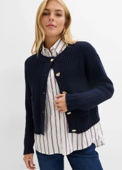 bonprix bonprix Chaqueta de punto grueso con botones con efecto martillado Azul marino New