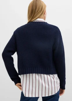 bonprix bonprix Chaqueta de punto grueso con botones con efecto martillado Azul marino New