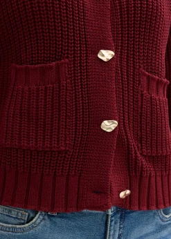 bonprix bonprix Chaqueta de punto grueso con botones con efecto martillado Rojo rubí New