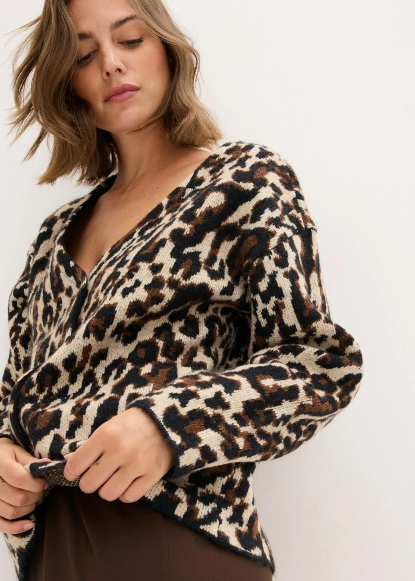 bonprix bonprix Chaqueta de punto jacquard marrón Best