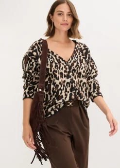 bonprix bonprix Chaqueta de punto jacquard marrón Best