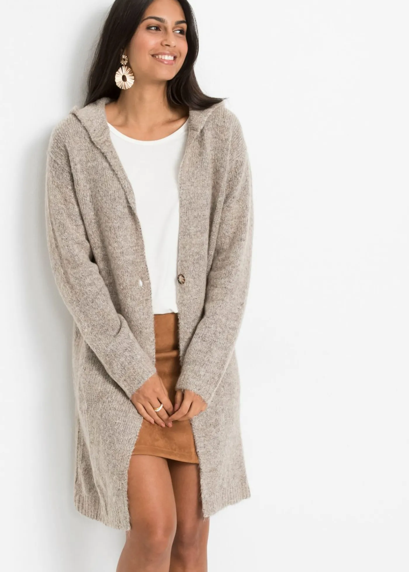 bonprix bonprix Chaqueta de punto larga Beige claro jaspeado Outlet