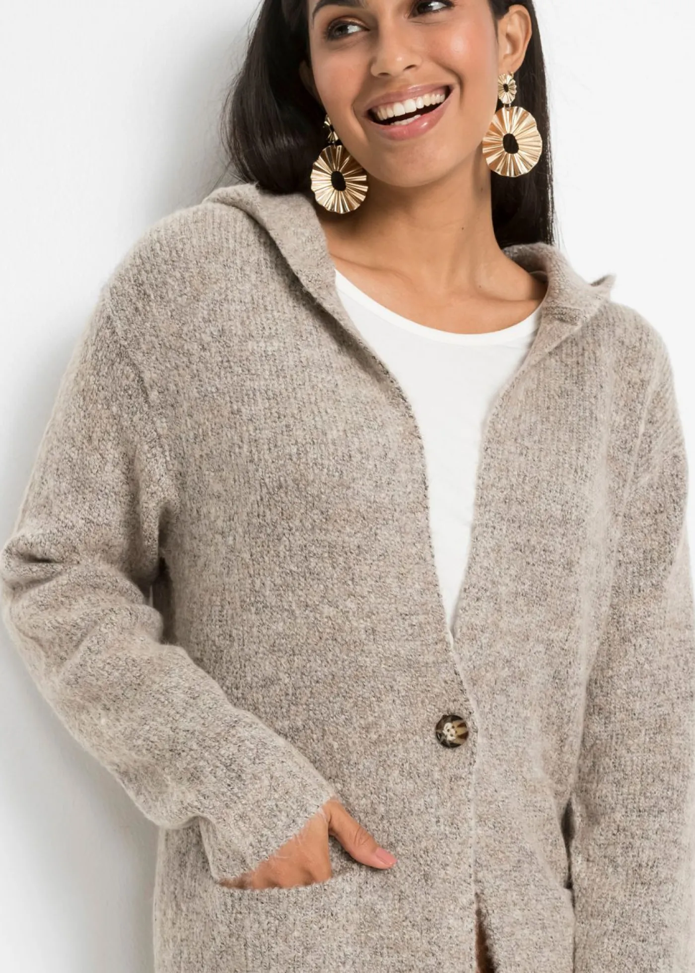 bonprix bonprix Chaqueta de punto larga Beige claro jaspeado Outlet