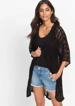 bonprix bonprix Chaqueta de punto larga con calados Negro Hot
